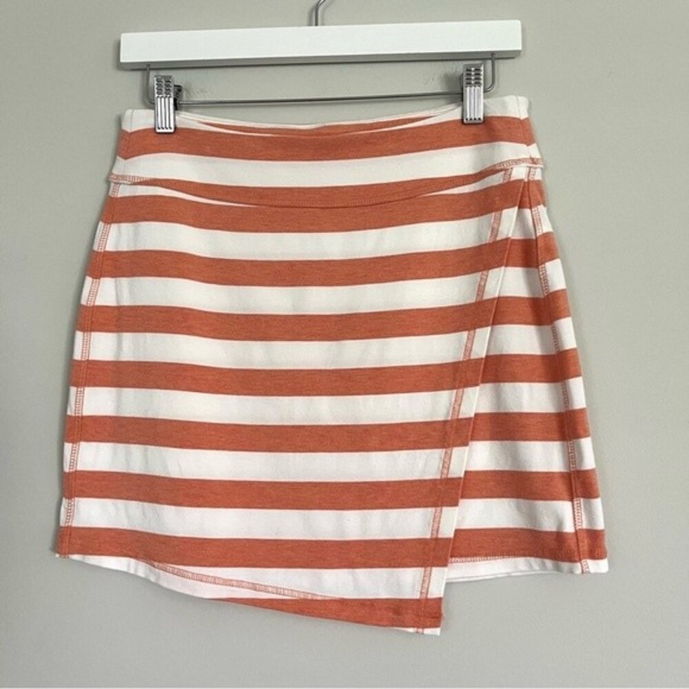 Athleta Orange and White Ribbon Striped Faux Wrap Skirt, Size S